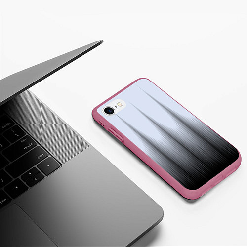 Чехол iPhone 7/8 матовый Черный полосатый градиент / 3D-Малиновый – фото 3
