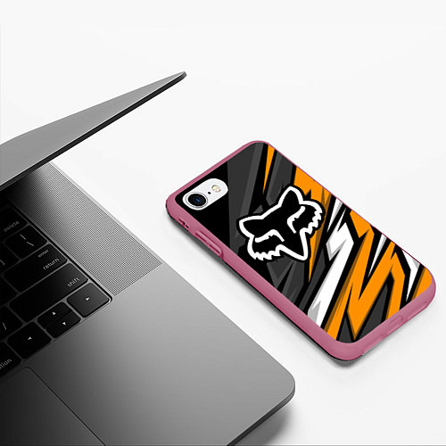 Чехол iPhone 7/8 матовый Fox motocross racing - orange / 3D-Малиновый – фото 3