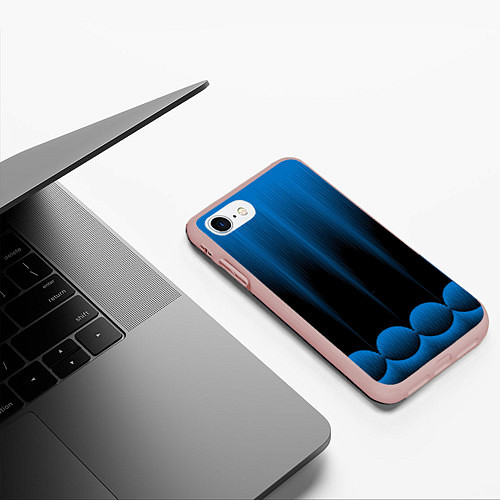 Чехол iPhone 7/8 матовый Сине-черный градиент в полоску / 3D-Светло-розовый – фото 3