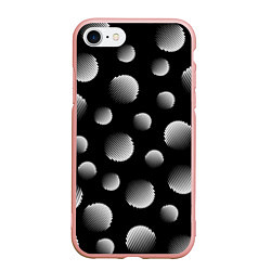 Чехол iPhone 7/8 матовый Шары в полоску на черном фоне, цвет: 3D-светло-розовый