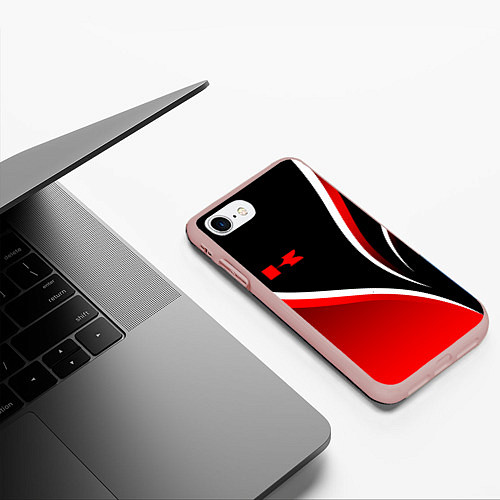 Чехол iPhone 7/8 матовый Кавасаки - красные волны / 3D-Светло-розовый – фото 3