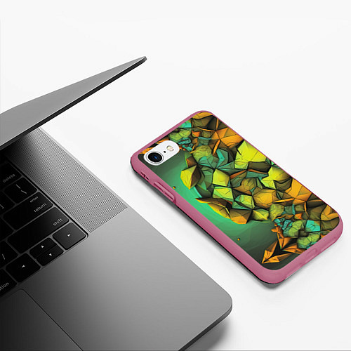 Чехол iPhone 7/8 матовый Зеленая объемная абстракция / 3D-Малиновый – фото 3