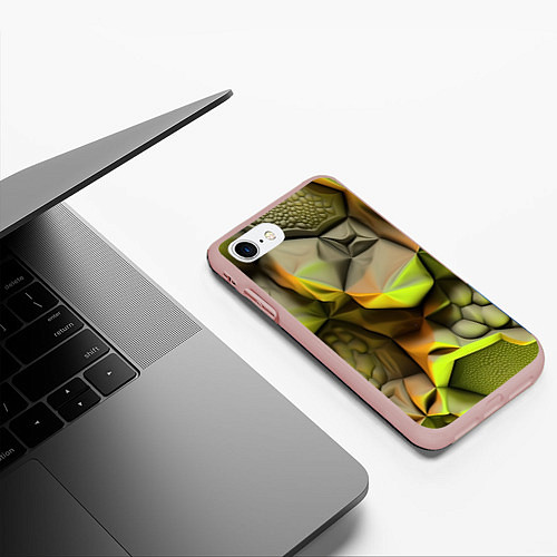Чехол iPhone 7/8 матовый Зеленая объемная космическая текстура / 3D-Светло-розовый – фото 3
