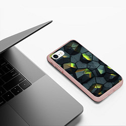 Чехол iPhone 7/8 матовый Черная текстура с зелеными камнями, цвет: 3D-светло-розовый — фото 2