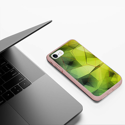 Чехол iPhone 7/8 матовый Зеленая текстура объемная / 3D-Светло-розовый – фото 3