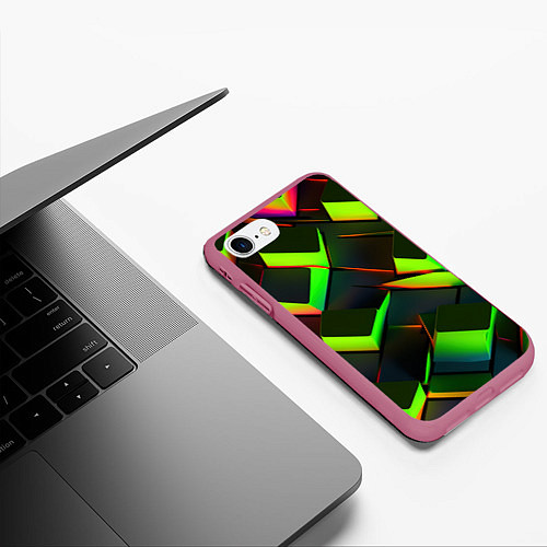 Чехол iPhone 7/8 матовый Зеленые неоновые плитки / 3D-Малиновый – фото 3