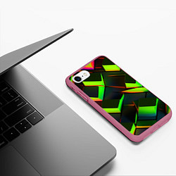 Чехол iPhone 7/8 матовый Зеленые неоновые плитки, цвет: 3D-малиновый — фото 2
