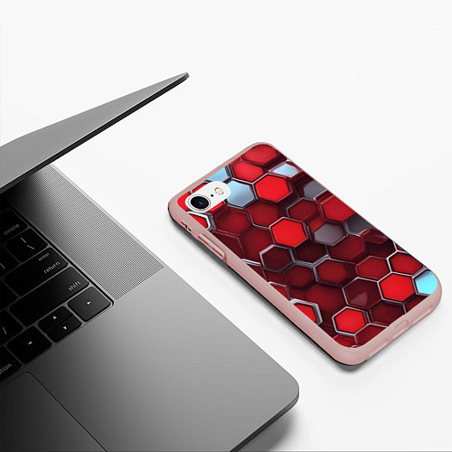 Чехол iPhone 7/8 матовый Cyber hexagon red / 3D-Светло-розовый – фото 3