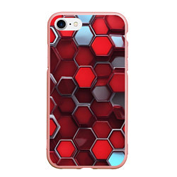 Чехол iPhone 7/8 матовый Cyber hexagon red, цвет: 3D-светло-розовый