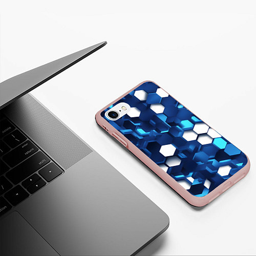 Чехол iPhone 7/8 матовый Cyber hexagon Blue / 3D-Светло-розовый – фото 3