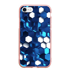 Чехол iPhone 7/8 матовый Cyber hexagon Blue, цвет: 3D-светло-розовый