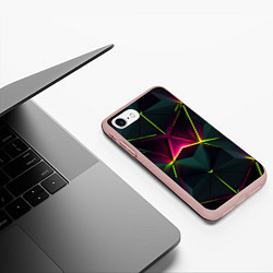 Чехол iPhone 7/8 матовый Треугольные светящиеся элементы, цвет: 3D-светло-розовый — фото 2