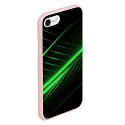 Чехол iPhone 7/8 матовый Зеленые полосы на черном фоне, цвет: 3D-светло-розовый — фото 2