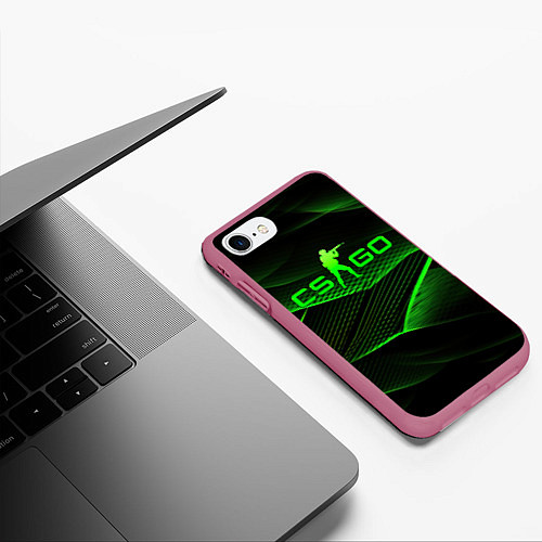 Чехол iPhone 7/8 матовый CSGO green abstract lines / 3D-Малиновый – фото 3