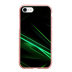 Чехол iPhone 7/8 матовый Green lines black backgrouns, цвет: 3D-светло-розовый