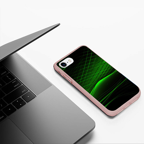 Чехол iPhone 7/8 матовый Green lines black backgrouns / 3D-Светло-розовый – фото 3