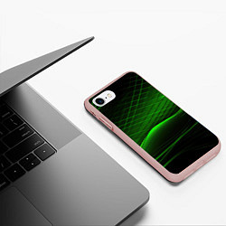 Чехол iPhone 7/8 матовый Green lines black backgrouns, цвет: 3D-светло-розовый — фото 2