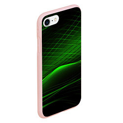 Чехол iPhone 7/8 матовый Green lines black backgrouns, цвет: 3D-светло-розовый — фото 2