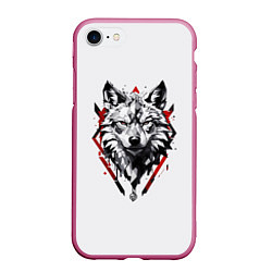 Чехол iPhone 7/8 матовый Волк в геометрическом стиле с красными глазами, цвет: 3D-малиновый