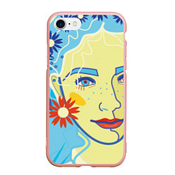 Чехол iPhone 7/8 матовый Девушка с голубыми волосами в цветочном венке, цвет: 3D-светло-розовый