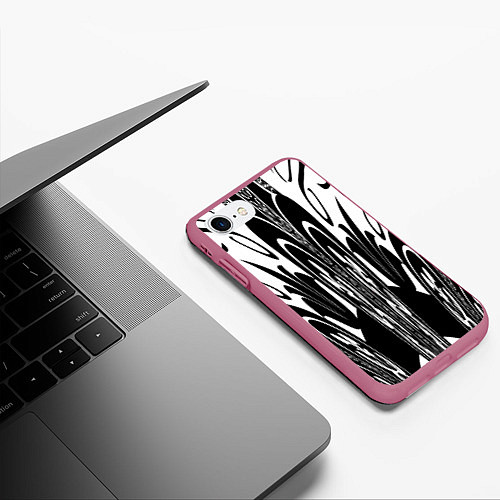 Чехол iPhone 7/8 матовый Черные завихрения / 3D-Малиновый – фото 3