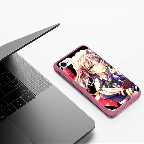 Чехол iPhone 7/8 матовый Touhou Project Сакуя Izayoi / 3D-Малиновый – фото 3