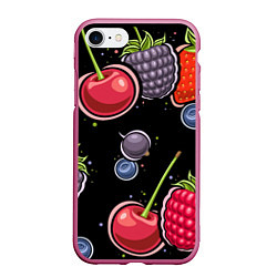 Чехол iPhone 7/8 матовый Плоды и ягоды, цвет: 3D-малиновый