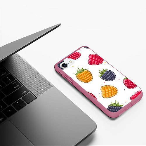 Чехол iPhone 7/8 матовый Разноцветная малина / 3D-Малиновый – фото 3