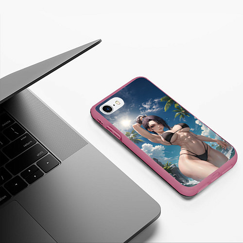 Чехол iPhone 7/8 матовый Девушка в купальник на море / 3D-Малиновый – фото 3
