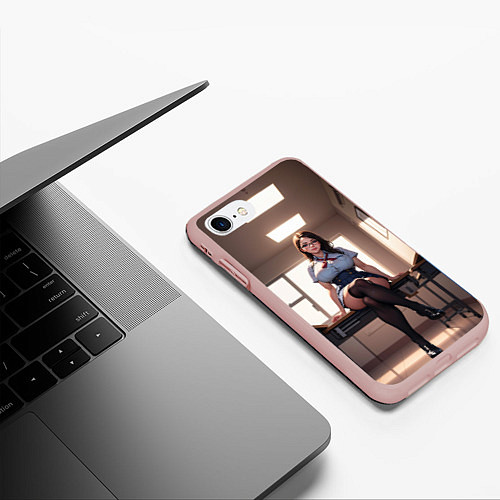 Чехол iPhone 7/8 матовый Ученица в чулках / 3D-Светло-розовый – фото 3