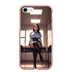 Чехол iPhone 7/8 матовый Ученица в чулках, цвет: 3D-светло-розовый