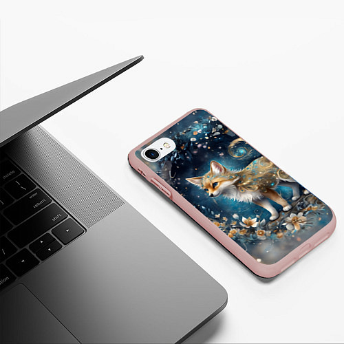 Чехол iPhone 7/8 матовый Абстрактный лисенок с золотистой шёрсткой / 3D-Светло-розовый – фото 3