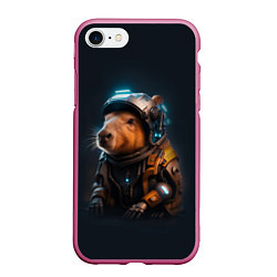 Чехол iPhone 7/8 матовый Cool capybara - cyberpunk - neural network, цвет: 3D-малиновый