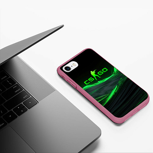 Чехол iPhone 7/8 матовый CSGO neon green logo / 3D-Малиновый – фото 3