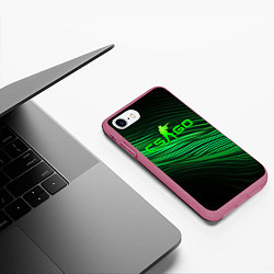 Чехол iPhone 7/8 матовый CSGO green lines logo, цвет: 3D-малиновый — фото 2