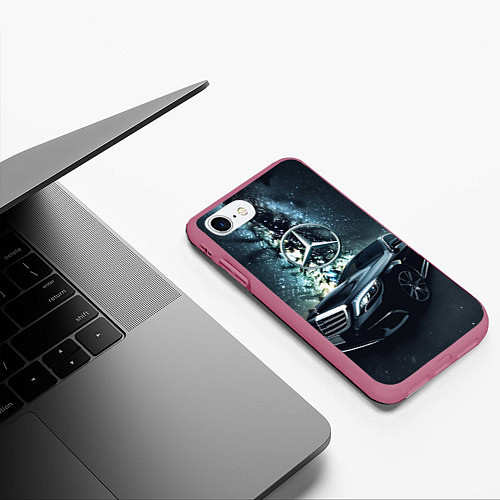 Чехол iPhone 7/8 матовый Мерседес космос / 3D-Малиновый – фото 3