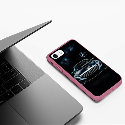 Чехол iPhone 7/8 матовый Mercedes Benz / 3D-Малиновый – фото 3