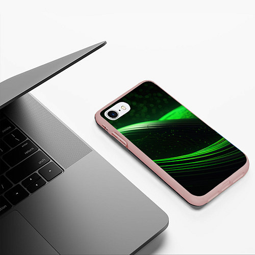 Чехол iPhone 7/8 матовый Зеленые абстрактные волны / 3D-Светло-розовый – фото 3