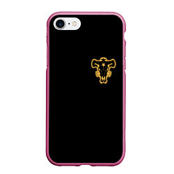 Чехол iPhone 7/8 матовый Чёрный клевер - форма быка, цвет: 3D-малиновый