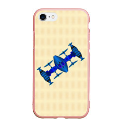 Чехол iPhone 7/8 матовый Космическая станция из синего металла, цвет: 3D-светло-розовый