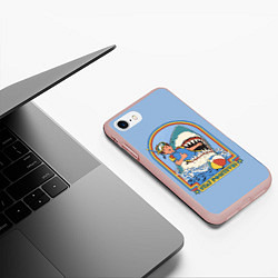 Чехол iPhone 7/8 матовый Хищная акула водолаз - будь позитивным, цвет: 3D-светло-розовый — фото 2