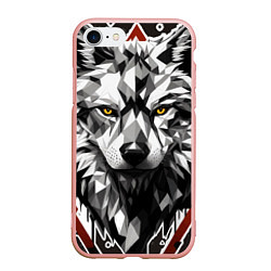 Чехол iPhone 7/8 матовый Черный волк - полигональная голова зверя, цвет: 3D-светло-розовый