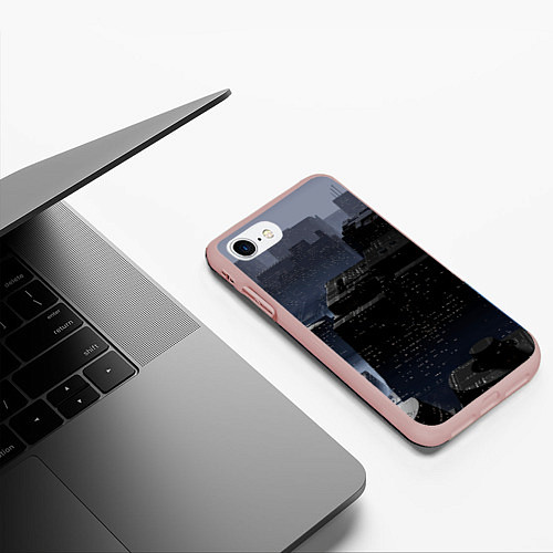 Чехол iPhone 7/8 матовый Тёмный киберпанковый город / 3D-Светло-розовый – фото 3