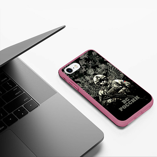 Чехол iPhone 7/8 матовый ВС России Спецназ штурмовик / 3D-Малиновый – фото 3