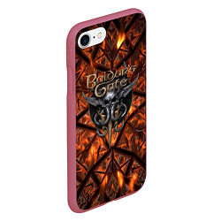 Чехол iPhone 7/8 матовый Baldurs Gate 3 logo fire, цвет: 3D-малиновый — фото 2