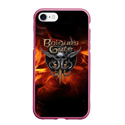 Чехол iPhone 7/8 матовый Baldurs Gate 3 fire logo, цвет: 3D-малиновый