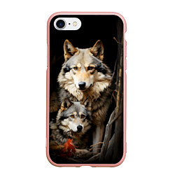 Чехол iPhone 7/8 матовый Волчица с волчонком, цвет: 3D-светло-розовый