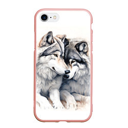 Чехол iPhone 7/8 матовый Волчья дружная семья, цвет: 3D-светло-розовый
