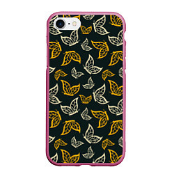 Чехол iPhone 7/8 матовый Бежевые и желтые бабочки на темном фоне