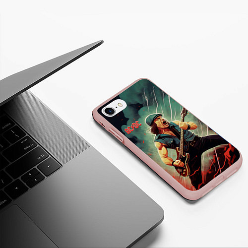 Чехол iPhone 7/8 матовый AC DC rock / 3D-Светло-розовый – фото 3